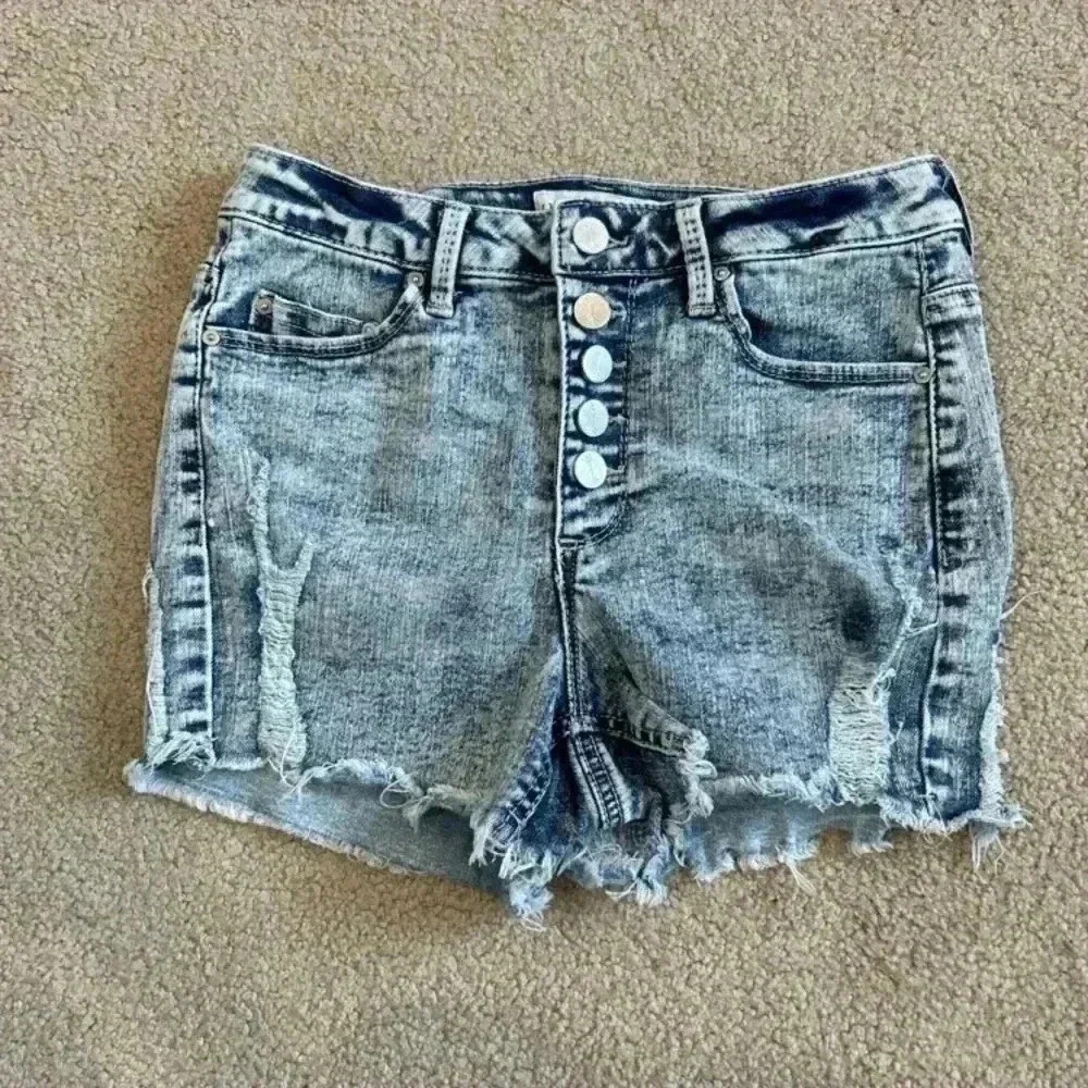 Banjara acid wash blue high rise distressed shorts